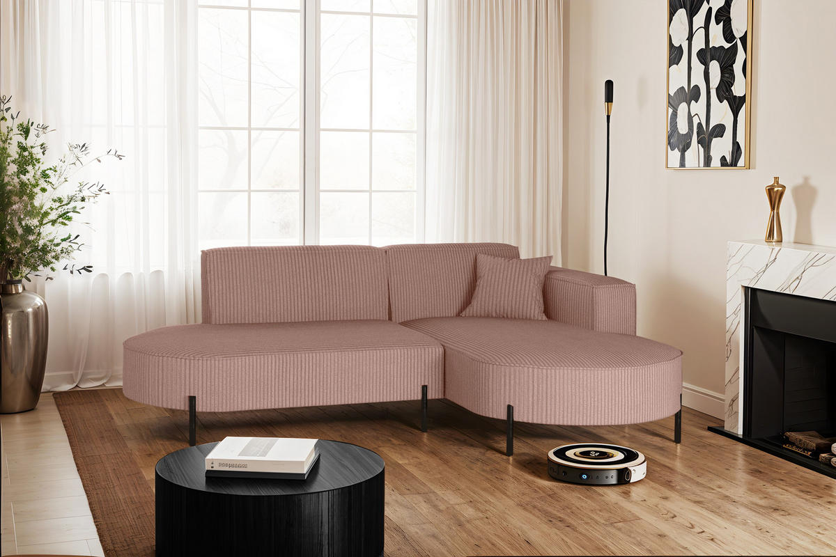 ECKSOFA L-Form Designer Modena Rein stoff Cord Rosa Rechts - Rosa, Holzwerkstoff (236/165cm) - Kaiser Möbel