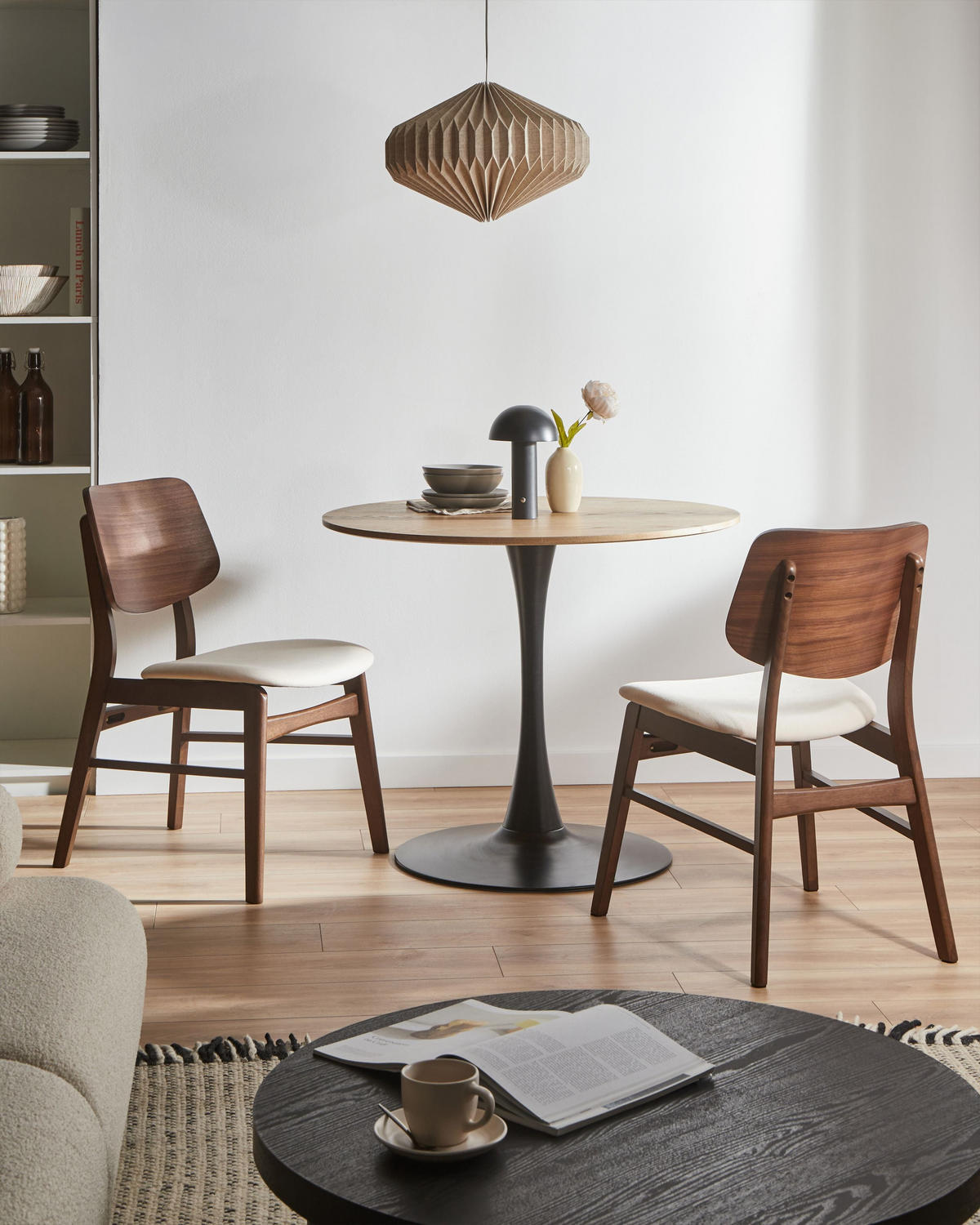 ESSZIMMERSTUHL 2er-Set Stoff Cremeweiß/Braun Mayer - Weiß, Textil (50/80/59cm) - Beliani