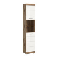 HOCHSCHRANK Wave Bad in Nox Oak Nachbildung und weiß hochglanz B/H/T: 37x191x31 cm - Eichefarben, Holz (74/141/31cm)