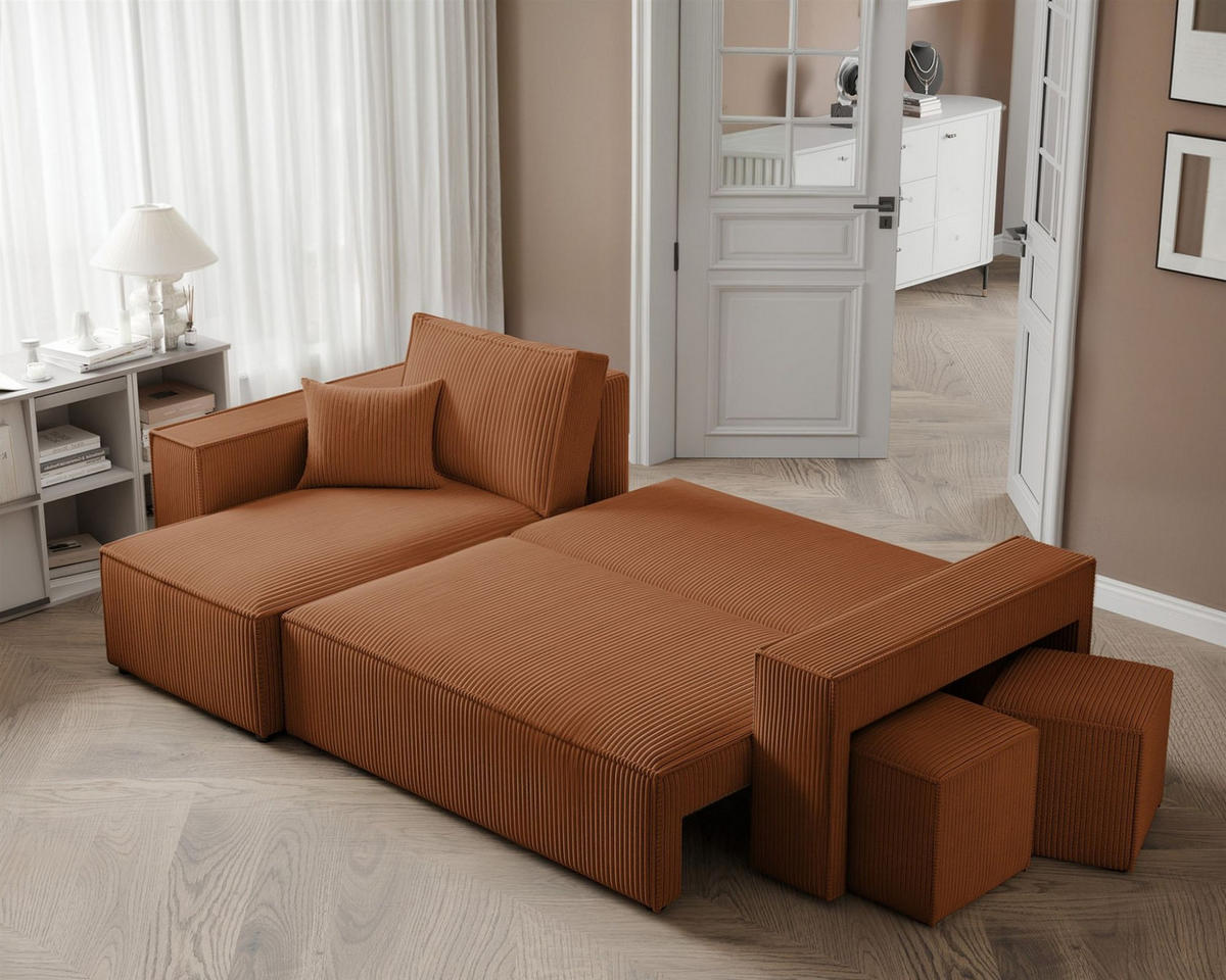 ECKSOFA Adara Inkl. Hocker - Hellbraun, Holzwerkstoff/Textil (262/145cm) - Fun Möbel