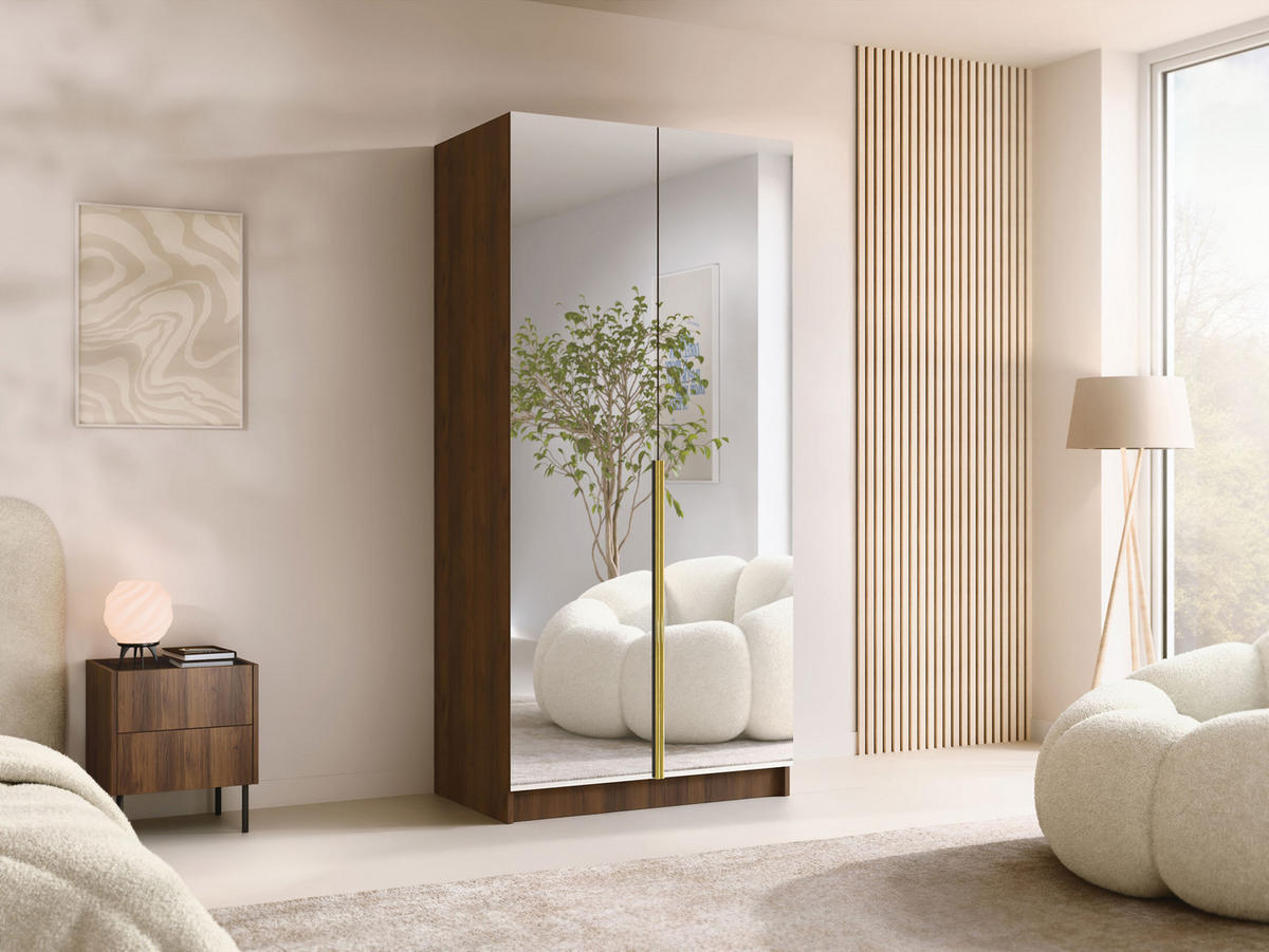 KLEIDERSCHRANK Bono III - Goldfarben/Nussbaumfarben, Holzwerkstoff/Metall (100/215/58cm) - MIRJAN24