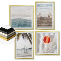 WANDBILDER 4er Set - 50x50 cm & 40x60 cm Goldrahmen - Strandatmosphäre dank hölzerner Treppen. - Goldfarben, Kunststoff (50/50cm) - ArtPrintCave