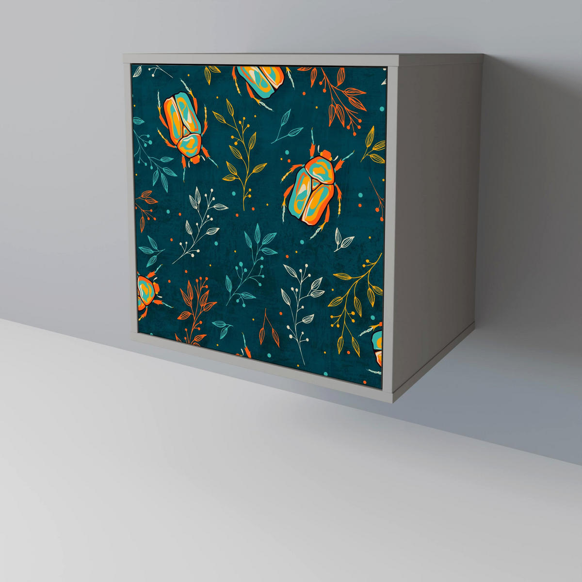 SIDEBOARD AUTUMN INSECTS, Grau, 57,5x42x67,5 cm, Schwarze Metall-Rahmenfüße - Multicolor/Schwarz, Holzwerkstoff/Metall (57.5/67.5/42cm) - SpaceRebels