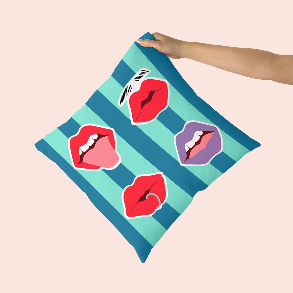 KISSENBEZUG dekorativ lips 50x50 cm (2er pack) mehrfarbig - Multicolor, Textil (50/50cm) - Happy Friday