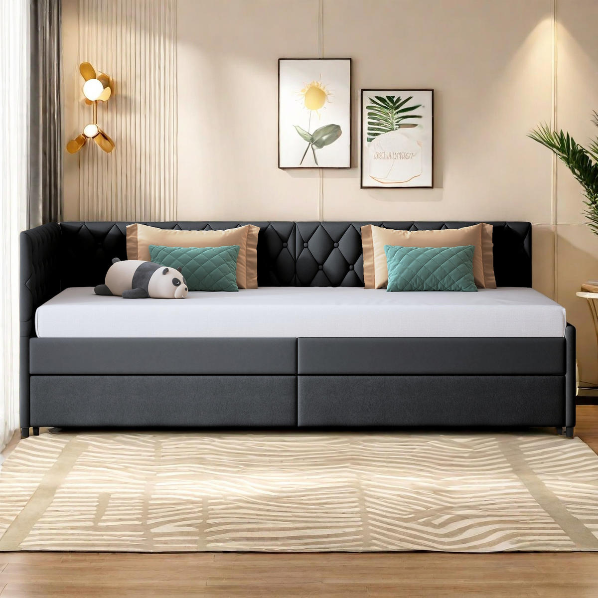 SCHLAFSOFA 90x200 cm, Ausziehbares Polsterbett, multifunktional,Grau - Grau, Holz (96.5/70/205cm)