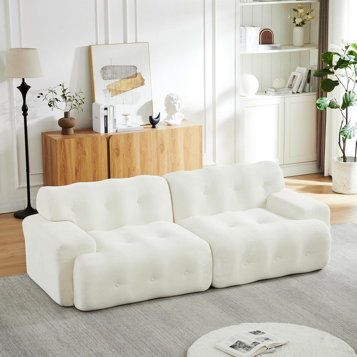 2-SITZER 224cm gebogene Form Montage erforderlich - Beige, Textil (104/66/224cm) - Raelunyi