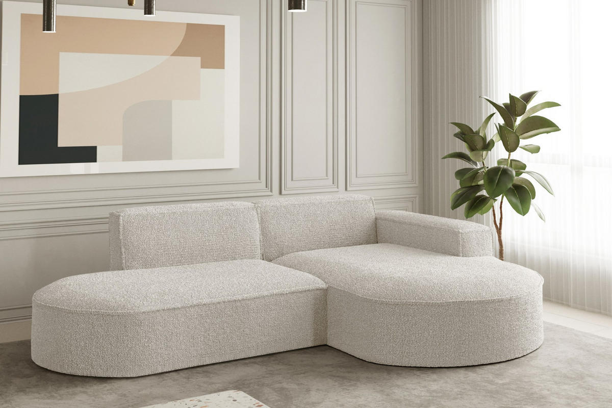 ECKSOFA Designer L-Form MODENA STUDIO Stoff Loop Perle Rechts - Champagner, Holz (236/165cm) - Kaiser Möbel
