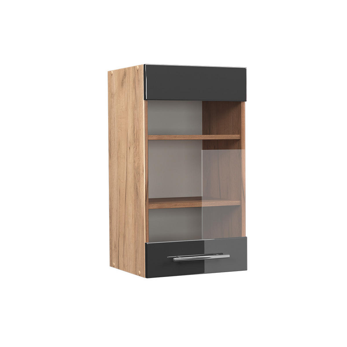 KÜCHENGLASSCHRANK Fame-Line Anthrazit Hochglanz 40 cm - Honigeiche/Schwarz Hochglanz, Holzwerkstoff (40/72/34.1cm) - Vicco