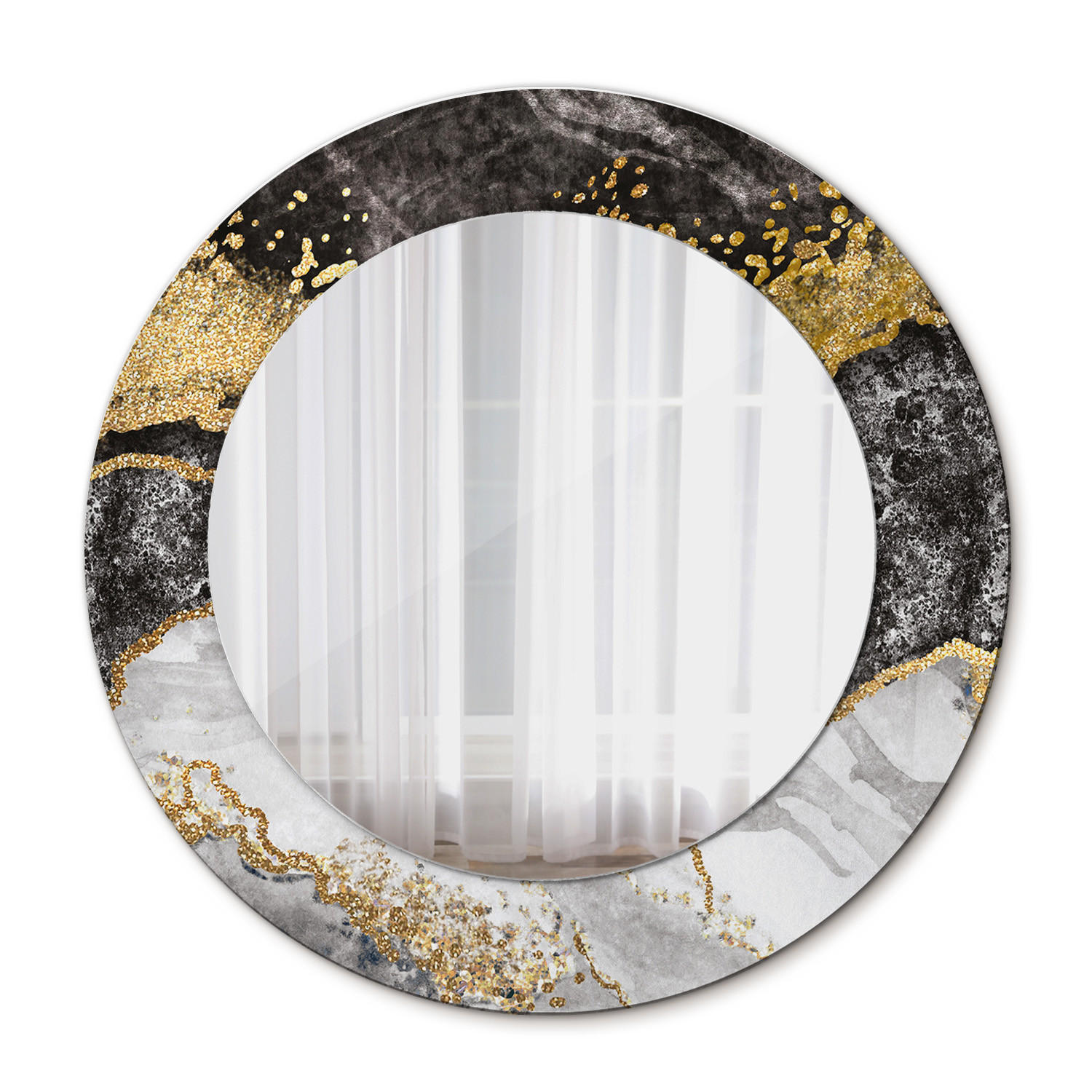 SPIEGEL Ø50 cm Rund mit Aufdruck - Goldfarben, Glas (50/50/0.4cm) - TULUP