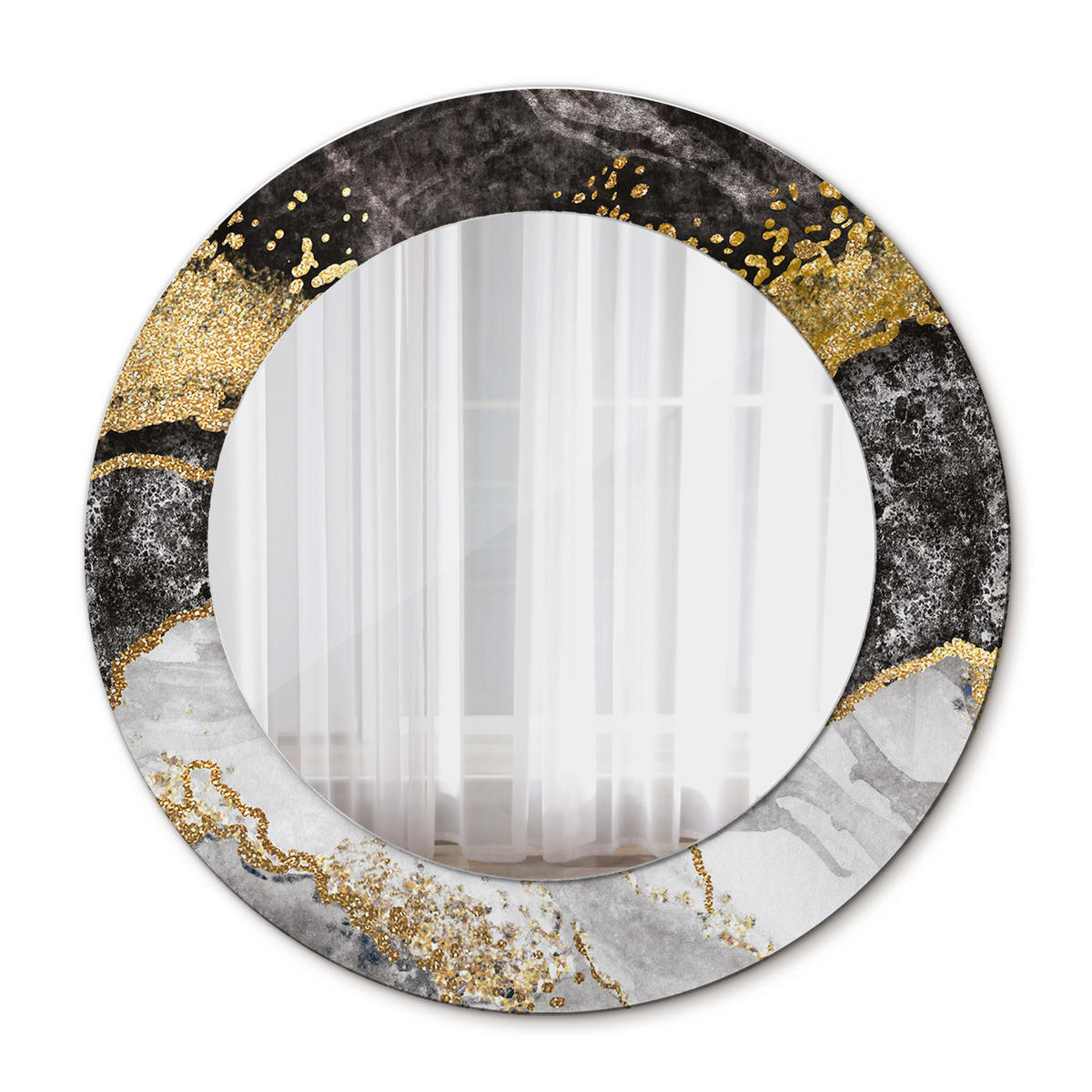 SPIEGEL Ø50 cm Rund mit Aufdruck - Goldfarben, Glas (50/50/0.4cm) - TULUP