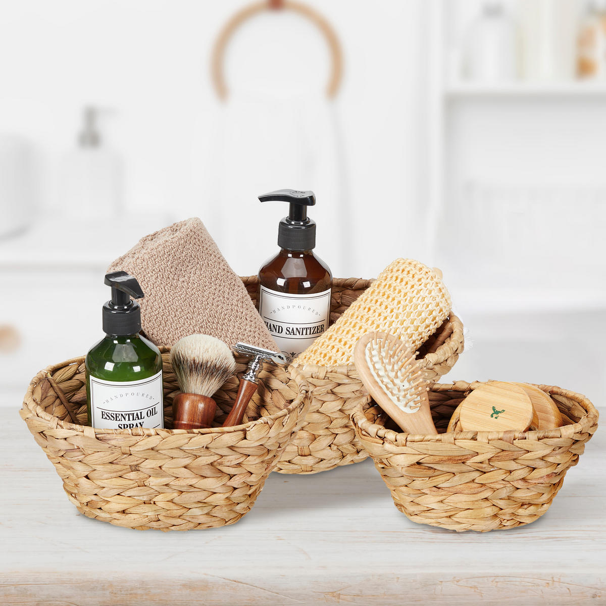 3XAUFBEWAHRUNGSKORB - Hellbraun, Textil/Metall (28/9/21.5cm) - Relaxdays