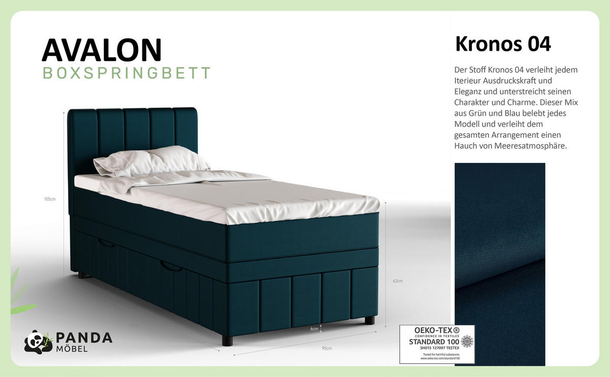 BOXBETT AVALON 90 x 200 cm mit Bettkasten und Topper - Türkis - Türkis, Holz - Panda Möbel