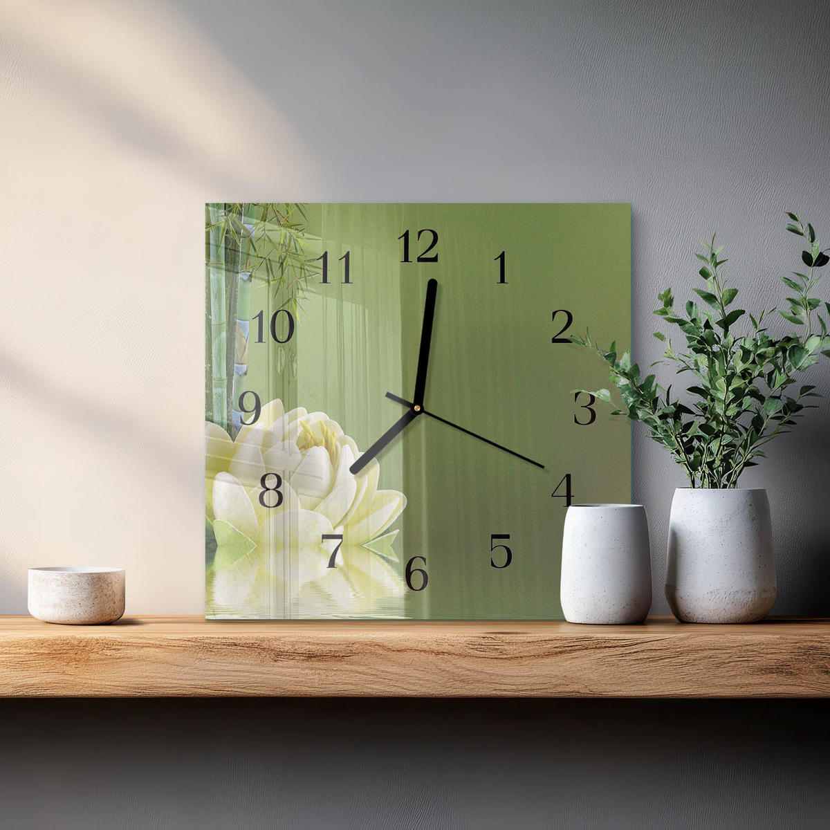 WANDUHR 30x30 cm - Lilie - Grün, Glas (30/30/0.4cm) - TULUP