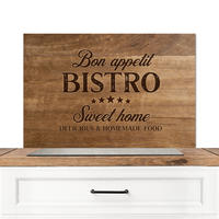 SPRITZSCHUTZ KÜCHE Zitat - Bistro - Guten Appetit - Süßes Zuhause - Holzmaserung 90x60 cm - Braun, Metall (90/0.3/60cm) - MuchoWow