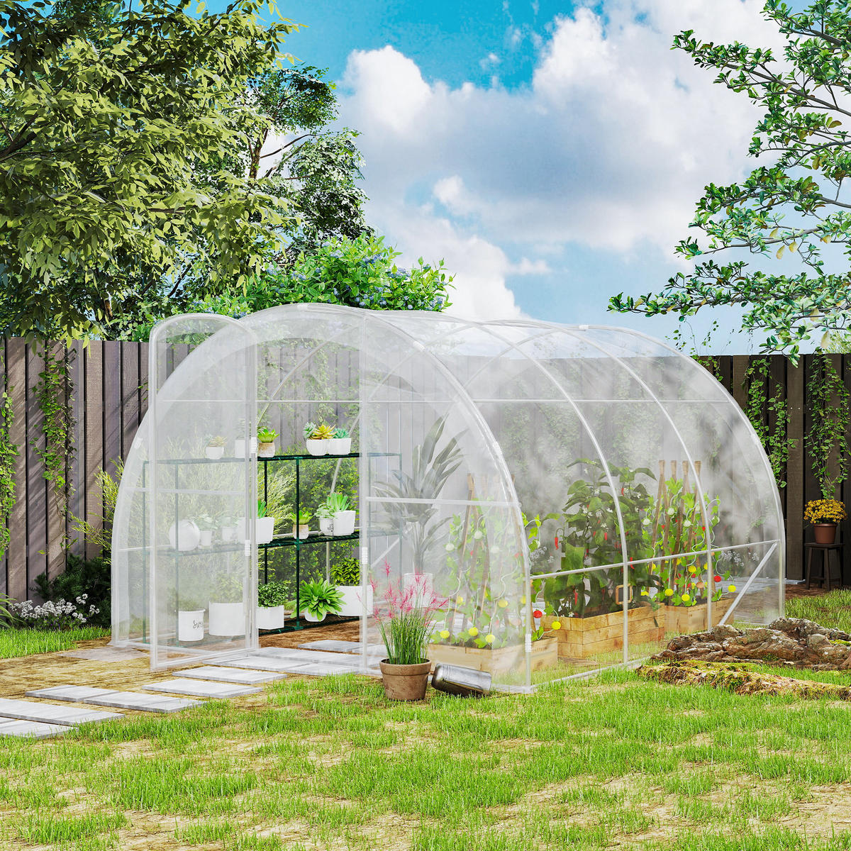 GEWÄCHSHAUS DE-12019 9 m² mit Scharniertür Grün - Transparent, Kunststoff (295/195/295cm) - ComfortXL