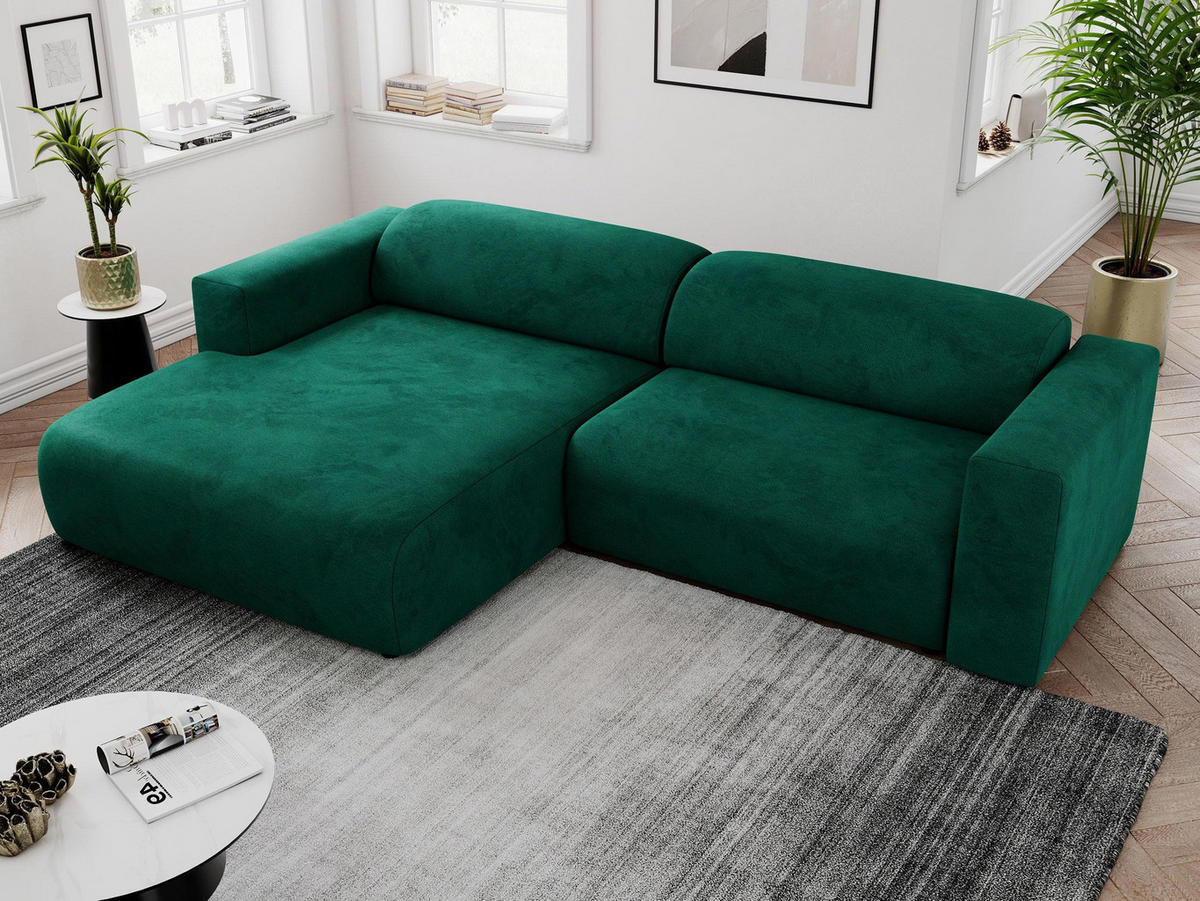 ECKSOFA PASADENA Dunkelgrün Velvet - Links Seite - Dunkelgrün/Schwarz, Kunststoff/Textil (288/180cm) - MKS