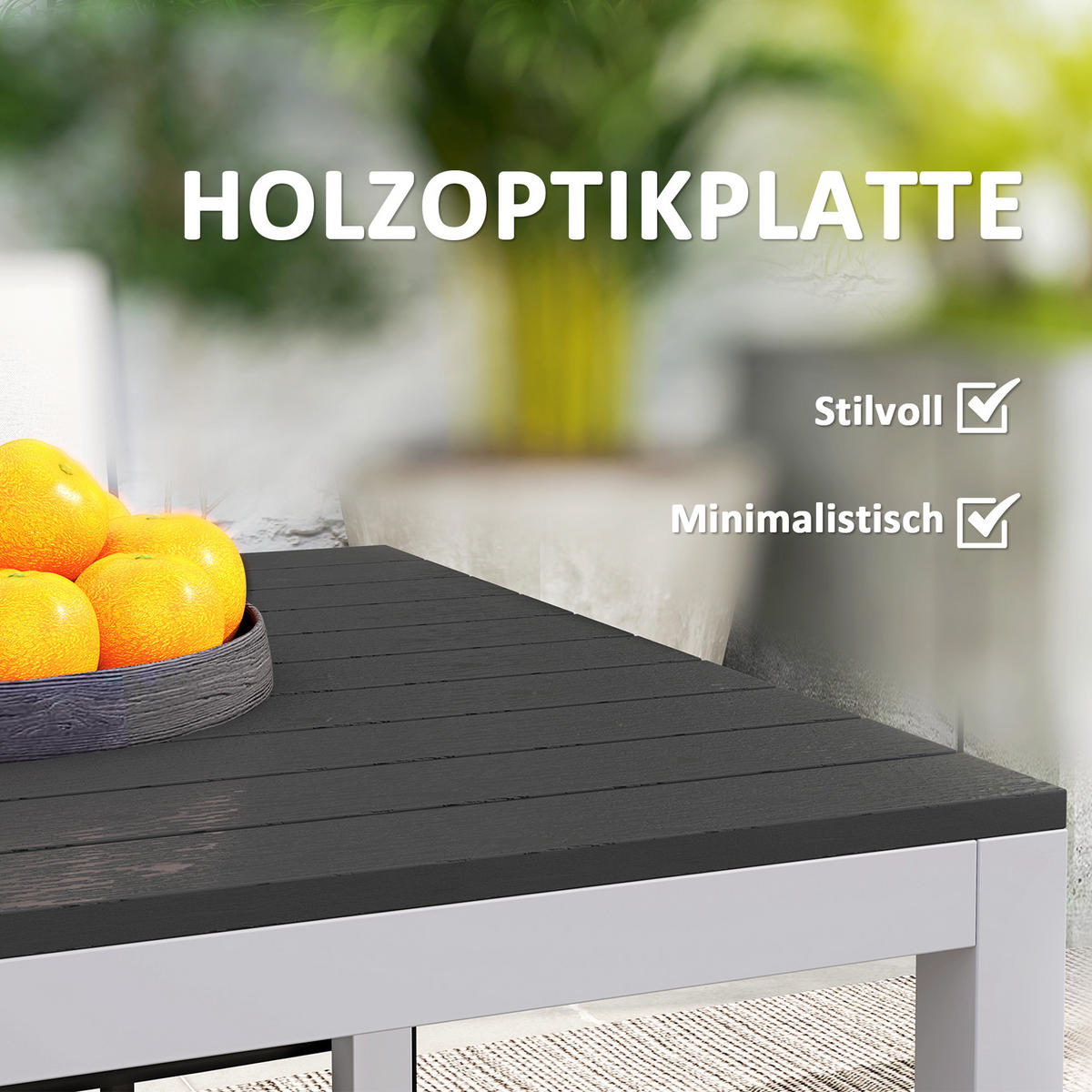 GARTENTISCH DE-07255 Aluminium, wetterfest mit Holzoptik Schwarz - Schwarz, Metall (120/70/72cm) - ComfortXL