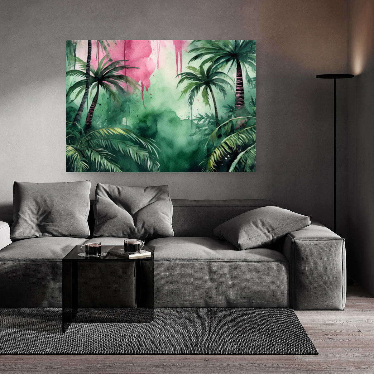 WANDBILD dschungel aquarell palmen - Grün, Textil (60/40cm) - Feeby