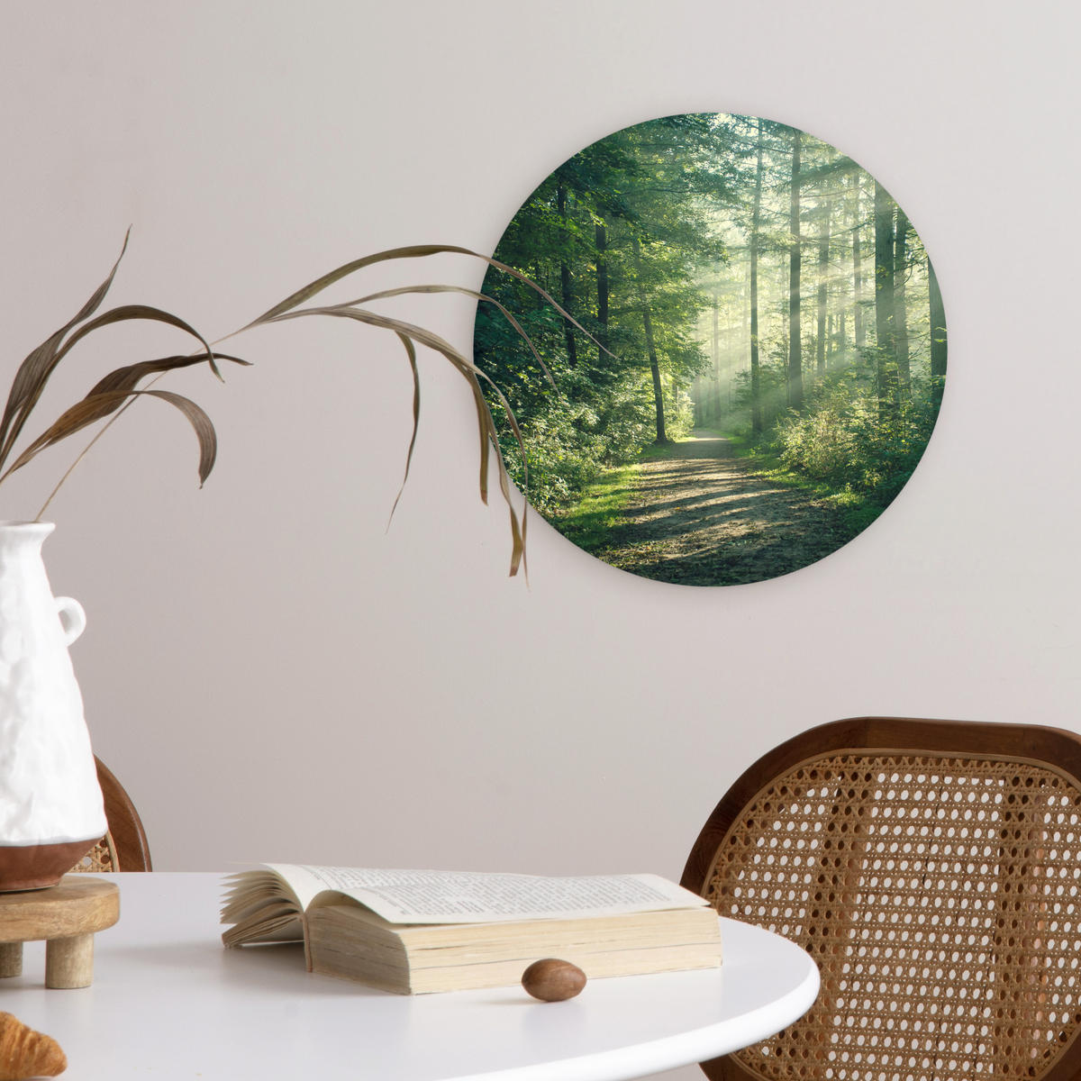 WANDBILD Wald - Weg - Sonne - Bäume - Grün - Natur 30x30 cm - Waldgrün, Kunststoff (30/30cm) - MuchoWow