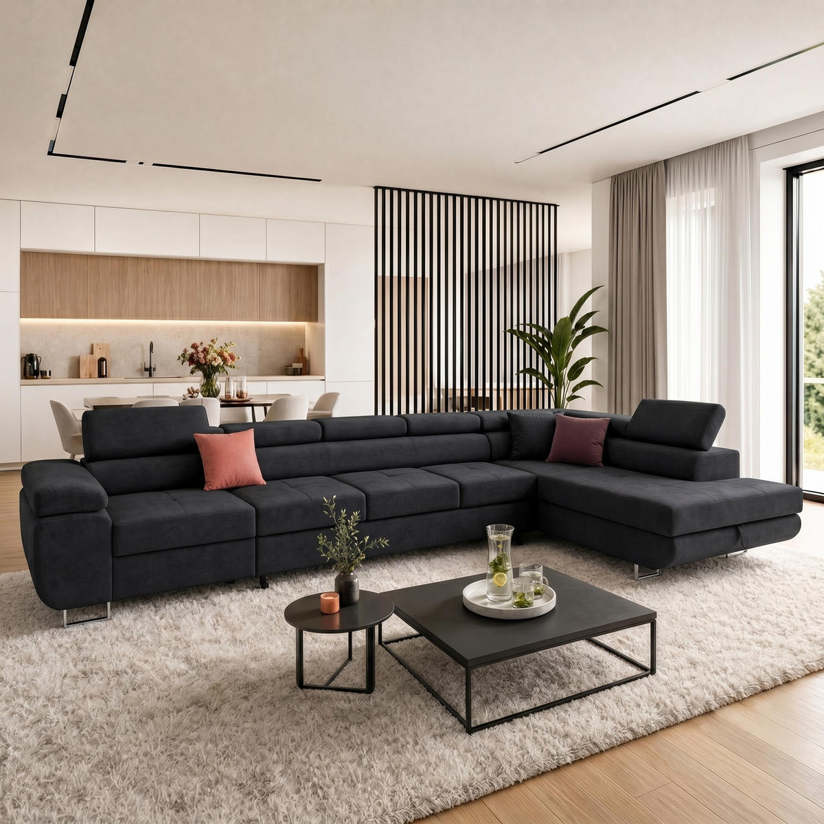 ECKSOFA WILD XXL Rechts mit Schlaffunktion 125x240 Velours Graphit - Silberfarben/Graphitfarben, Holz/Textil (200/400cm) - Muffo