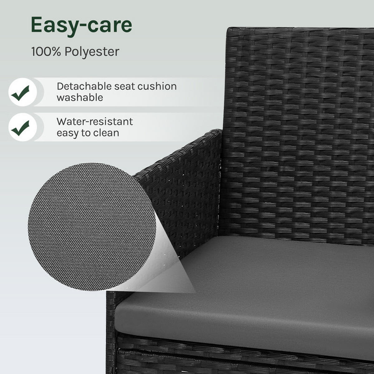 RATTAN-GARTENMÖBEL-SET – 2-Sitzer, 2 Sessel, Couchtisch - Schwarz, Metall - Auledio