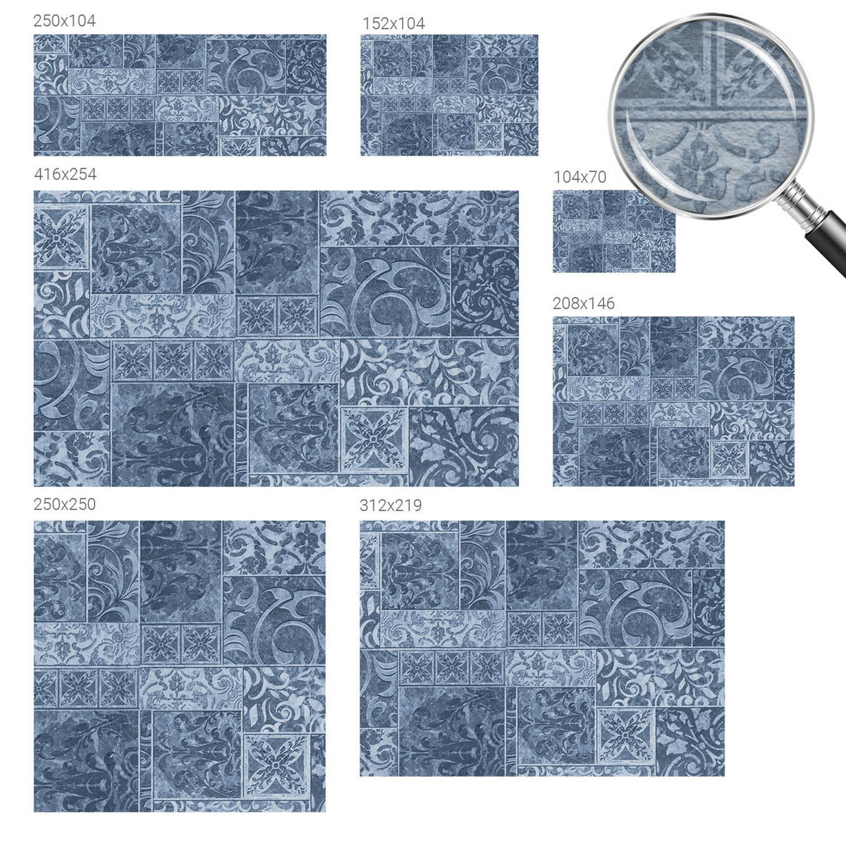 FOTOTAPETE 104x70 cm - Pflanzenornamente - Blau, Textil (104/70cm) - Wallfluent