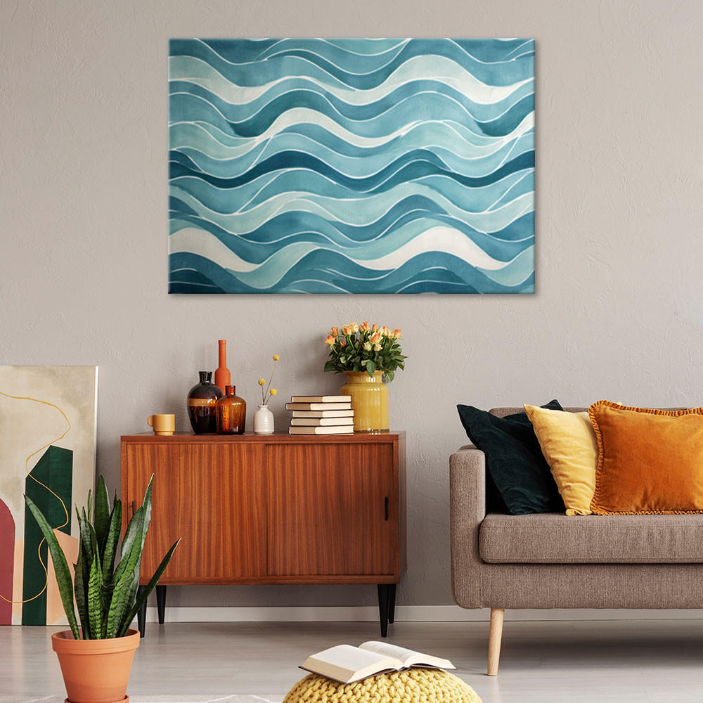 LEINWANDBILD Blaue Retro Abstraktion 120x80cm - Blau, Textil (120/80cm) - Feeby