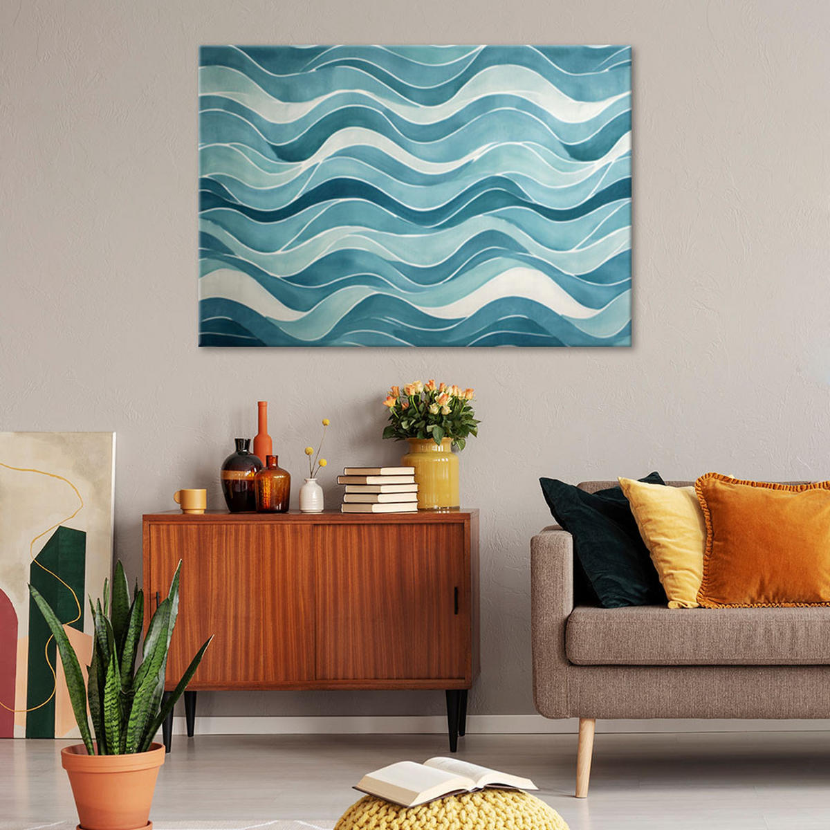 LEINWANDBILD Blaue Retro Abstraktion 120x80cm - Lila, Textil (120/80cm) - Feeby