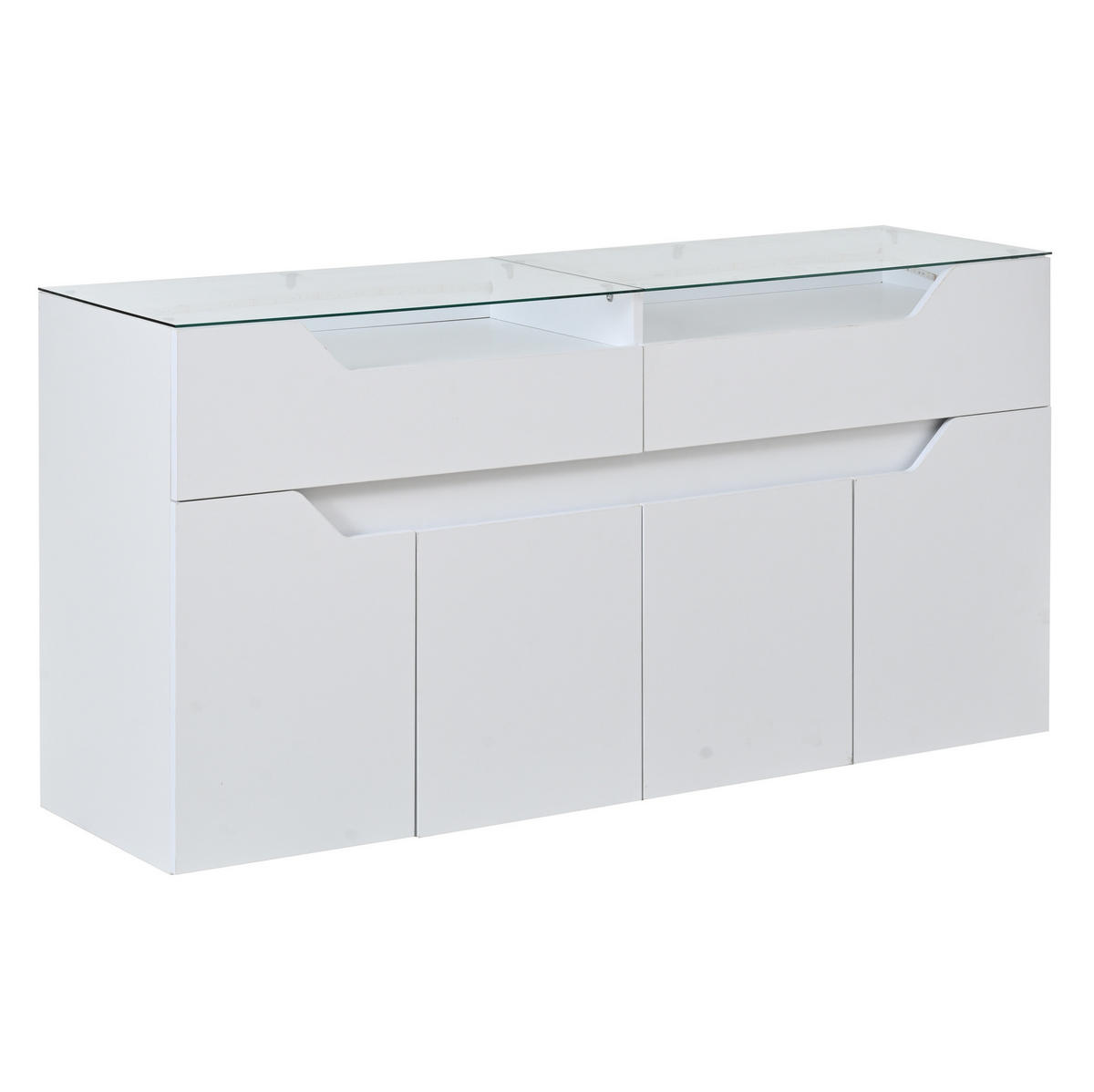 SIDEBOARD 140/40/70 cm weiß aus MDF mit Glasplatte und LED - Weiß, Holzwerkstoff (140/70/40cm) - OKWISH