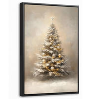LEINWAND Bilder mit Rahmen - Weihnachten - Weihnachtsbaum - Schnee - Kunst - 20x30 - Champagner, Textil (20/30cm) - MuchoWow