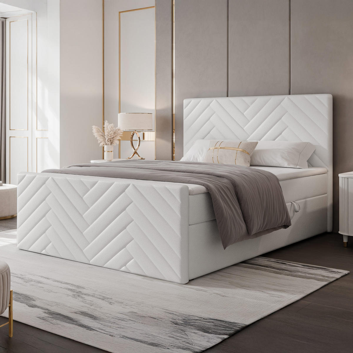 BOXBETT NEREA PLUS 200/200 cm mit Matratze und Topper, Weiß - Weiß, Holzwerkstoff/Textil (200/200cm) - Idohome