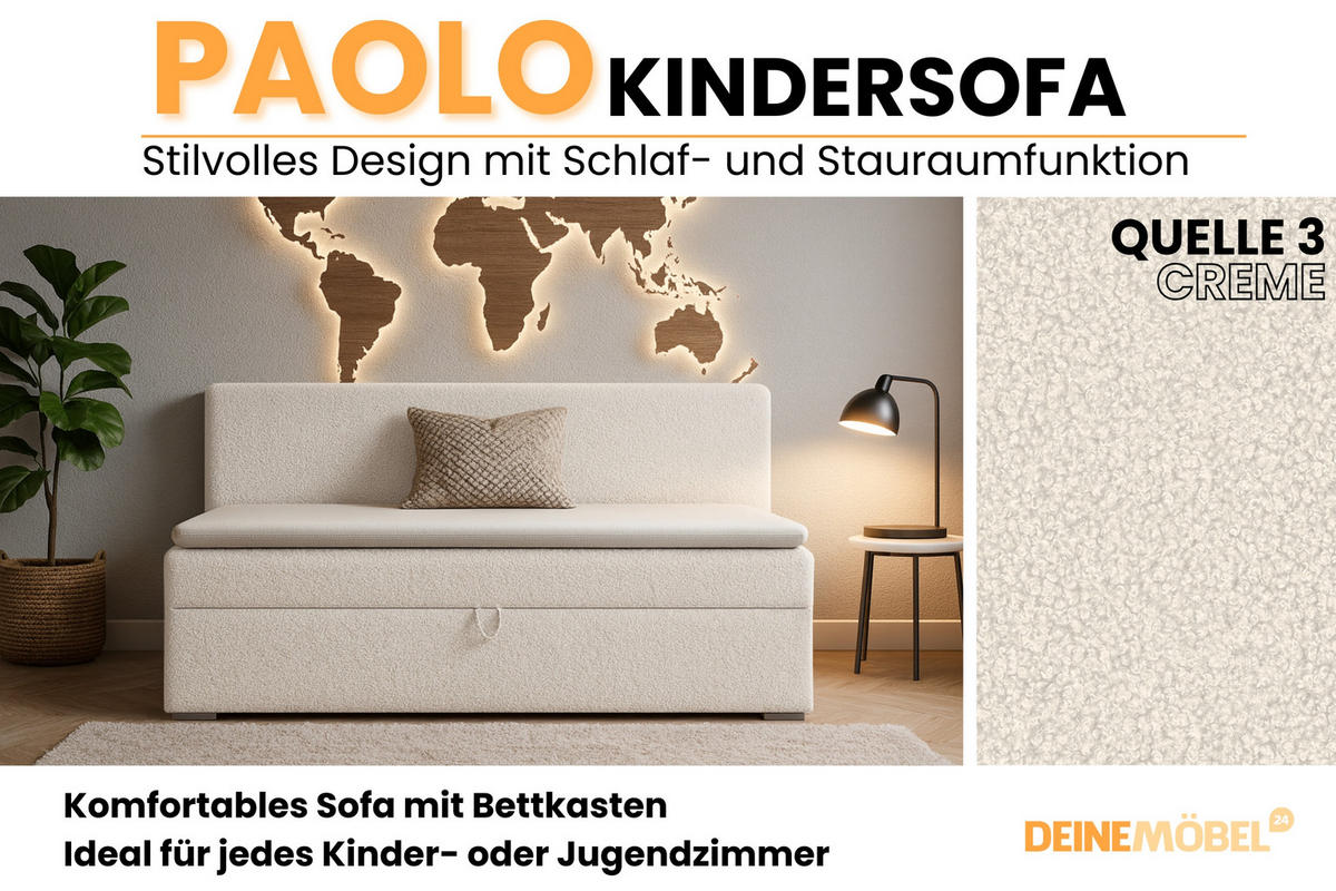 BOXBETT PAOLO 100/200 Boucle Creme mit Bonell-Federkernmatratze H3 - Creme, Holz/Holzwerkstoff (100/200cm) - Deine Möbel 24