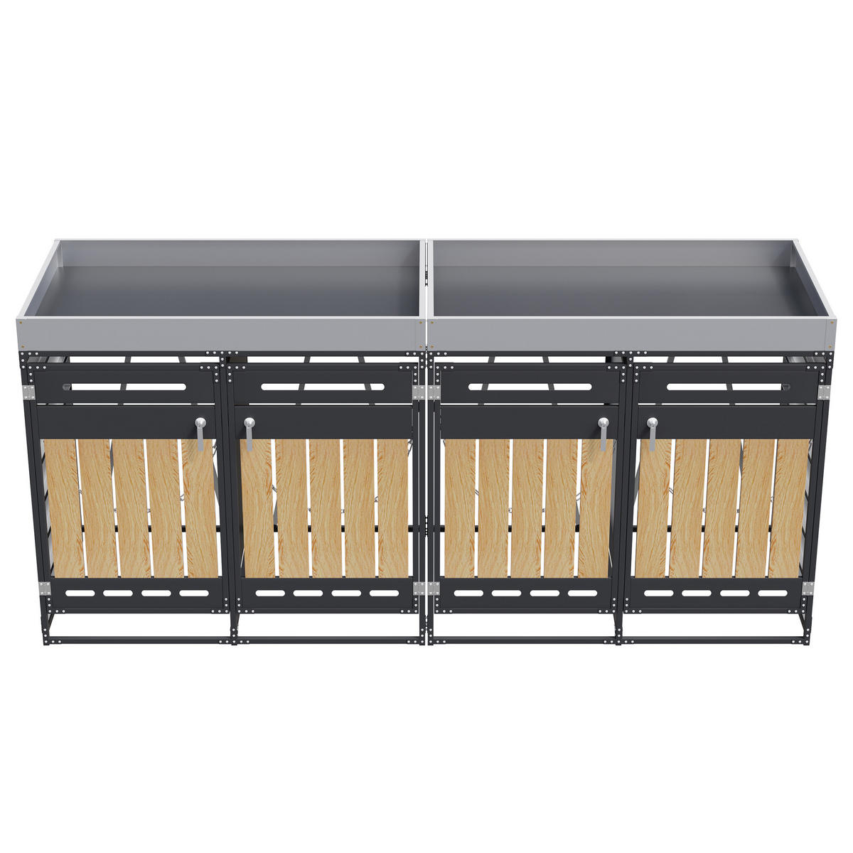 MÜLLTONNENBOX 4er Pflanzdach Holzoptik abschließbar Belüftung - Schwarz, Metall (79/120/262cm) - FLIEKS