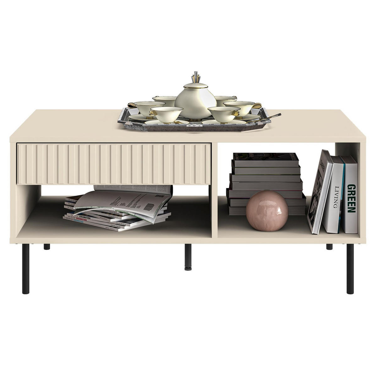 WOHNZIMMERTISCH rechteckig CALETTO Beige 100 cm - Beige/Schwarz, Holzwerkstoff/Metall (60/100/45cm) - Selsey