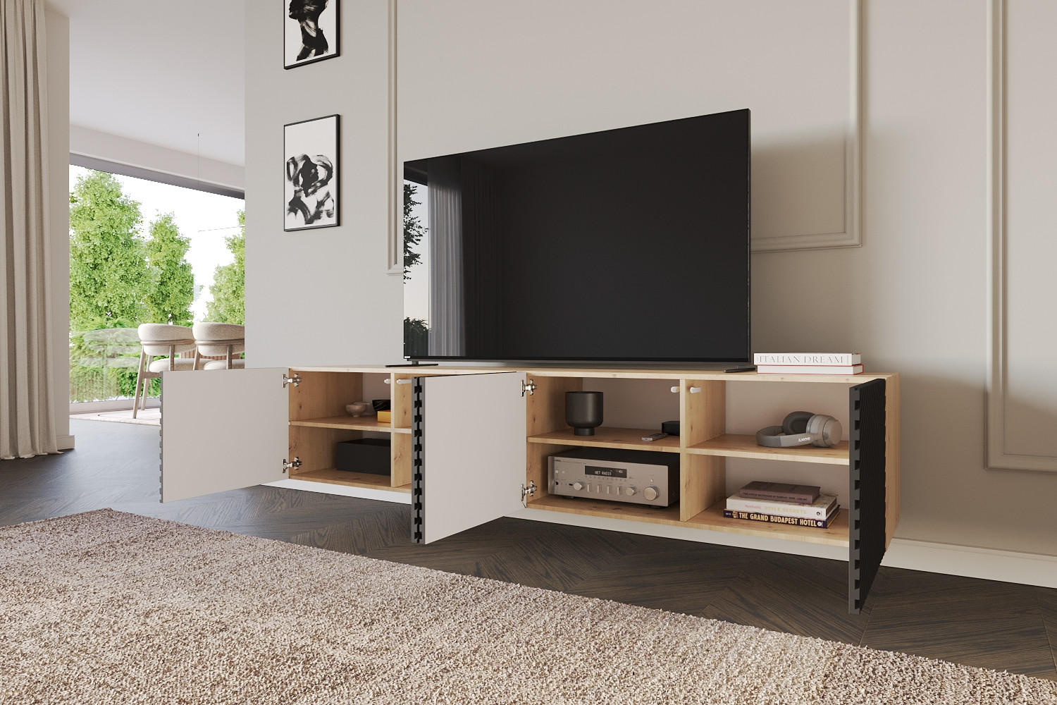 LOWBOARD ZENO-W 2x100x40x41 cm - Artisan / Schwarz - Schwarz, Holzwerkstoff (200/40/41cm) - ALTDECOR