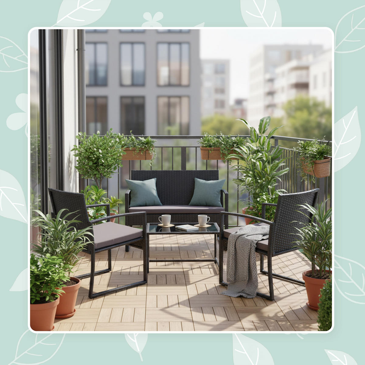 4-TLG.GARTENMÖBEL-SET - Schwarz, Glas/Kunststoff - Relaxdays