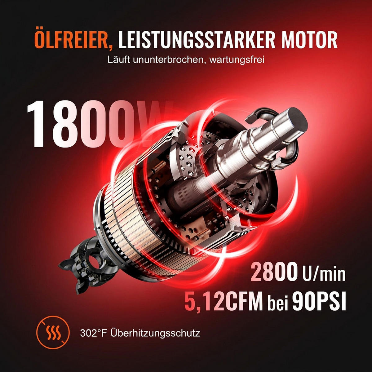 TISCHLERWERKZEUGELUFTKOMPRESSOR 35,2L Ölfrei-1800W Leiser-Druckluftkompressor 70dB 90PSI - Schwarz, Metall (20/30/10cm) - Raelunyi