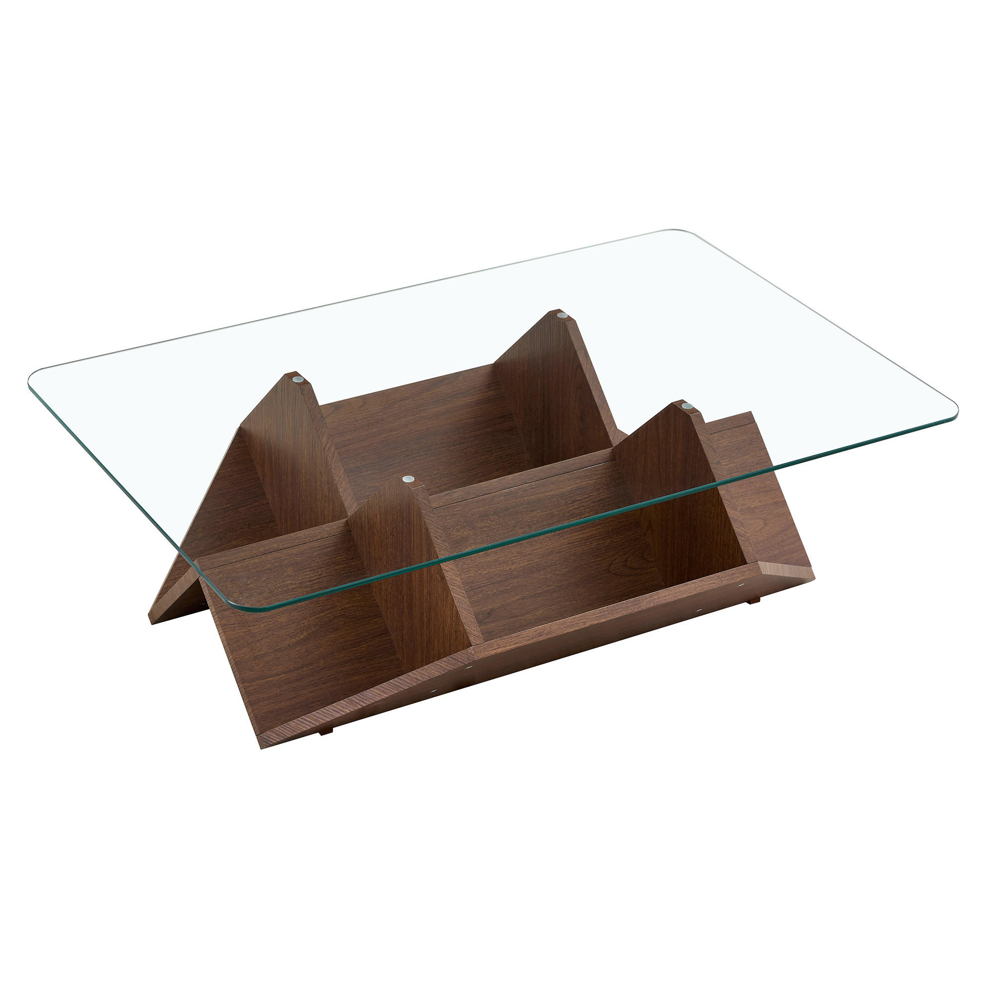 COUCHTISCH 103/63/33.5 cm in Walnuss aus MDF mit Glasplatte und Fächern - Walnussfarben, Holzwerkstoff (103/63/33.5cm) - OKMYHOME
