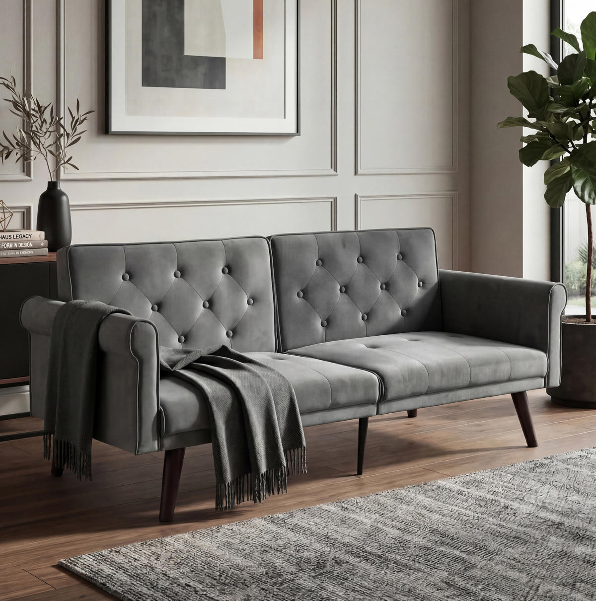 SCHLAFSOFA 2-Sitzer mit verstellbaren Rückenlehnen Samt Grau - Grau, Holzwerkstoff (172/70/89cm) - Meubliv