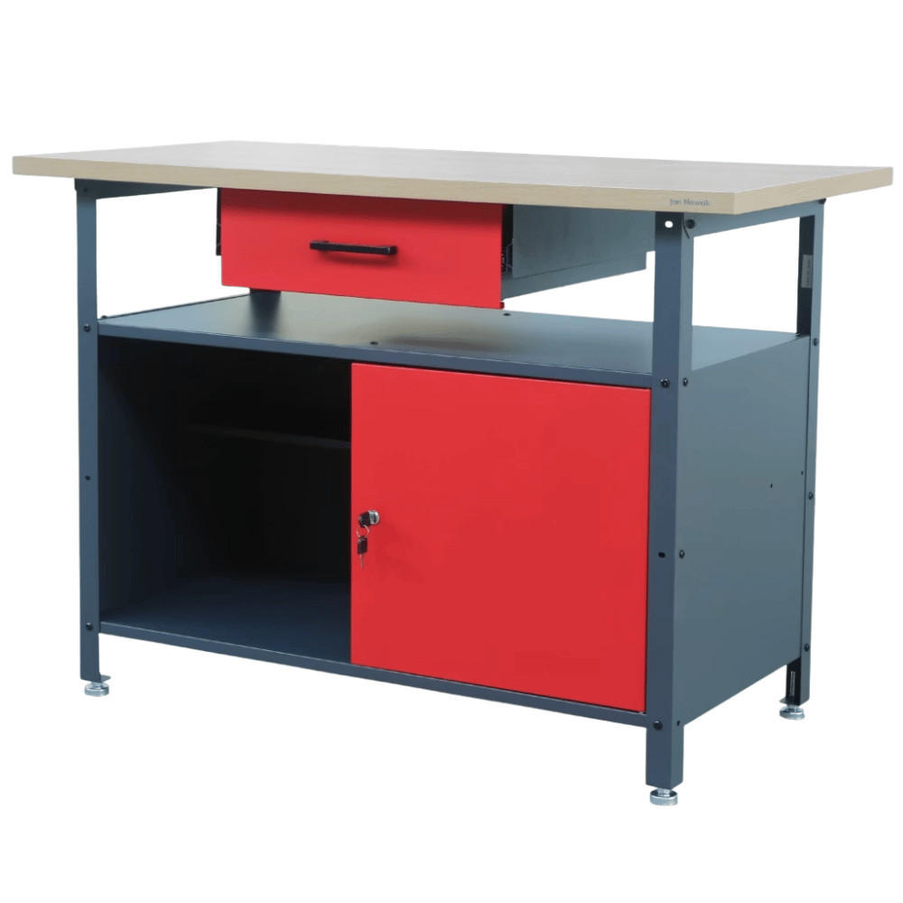 WERKBANK Werkstatt ERWA 85x120x60cm Anthrazit-Rot - Anthrazit, Metall (120/85/60cm) - DELUKE