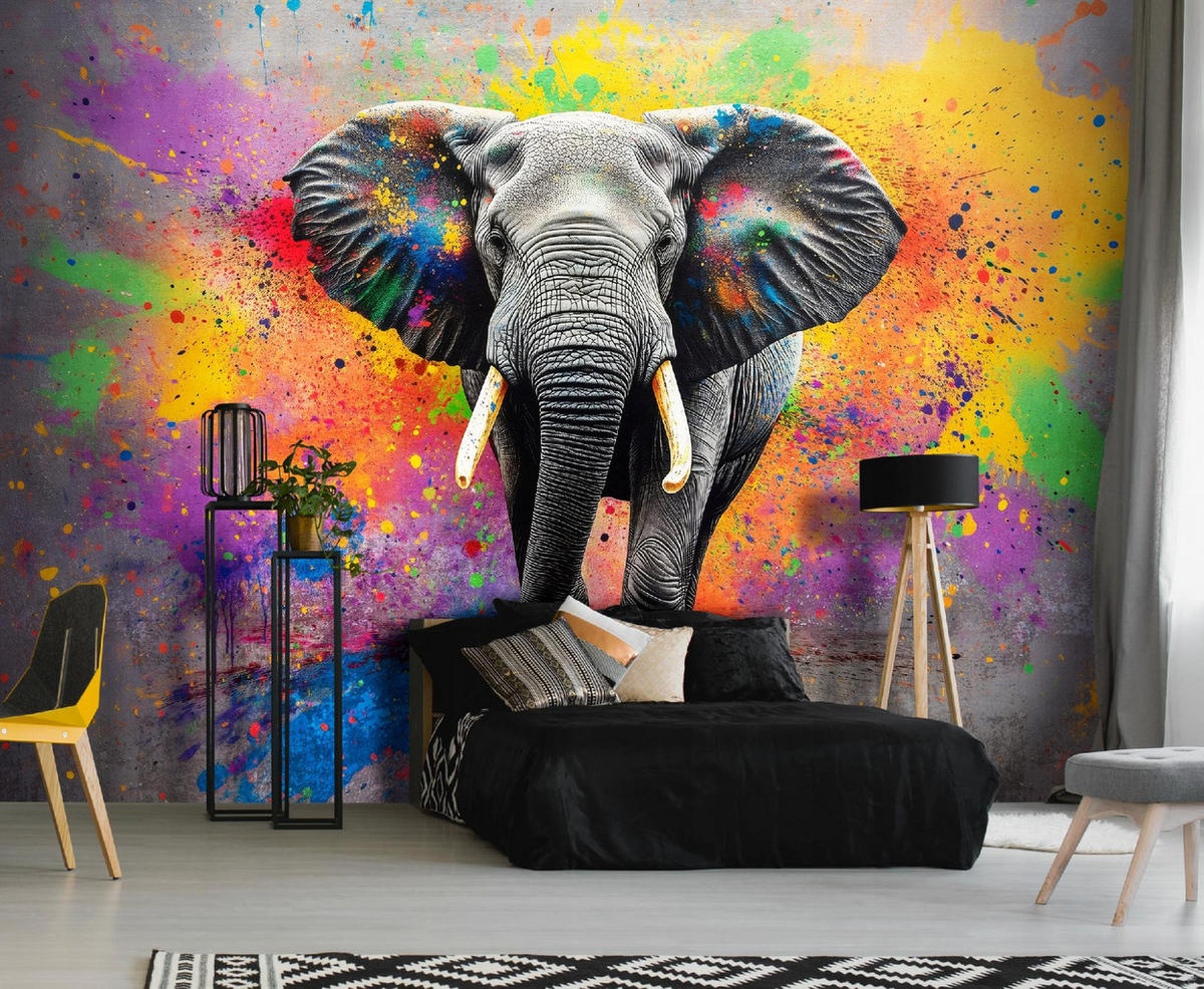 FOTOTAPETE Kinderzimmer Elefant Tiere 400x280 - Multicolor, Papier (400/280cm) - Wallarena