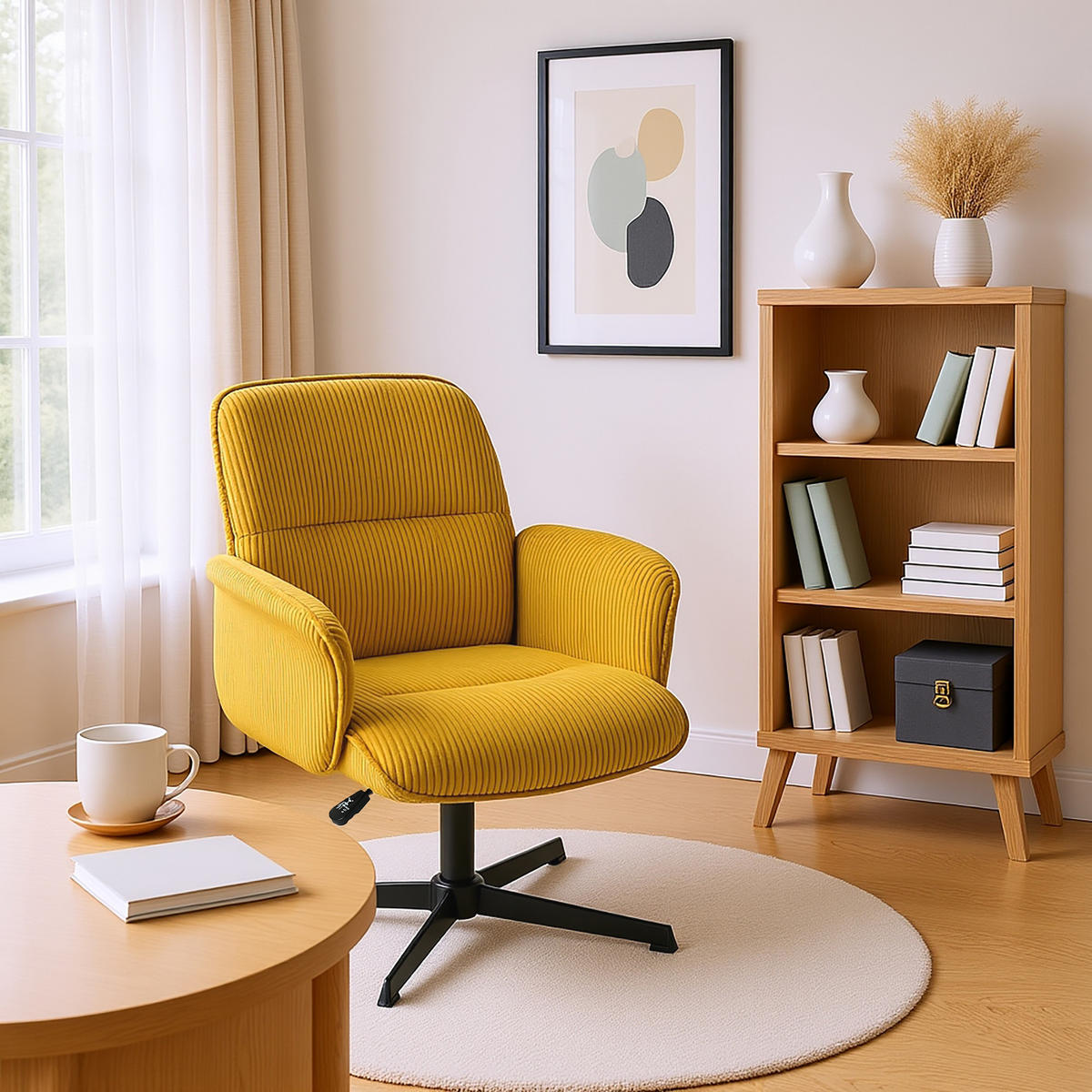 DREHSTUHL in Gold Cord - Gelb, Metall (61.5/93/59.5cm) - Meubles Cosy