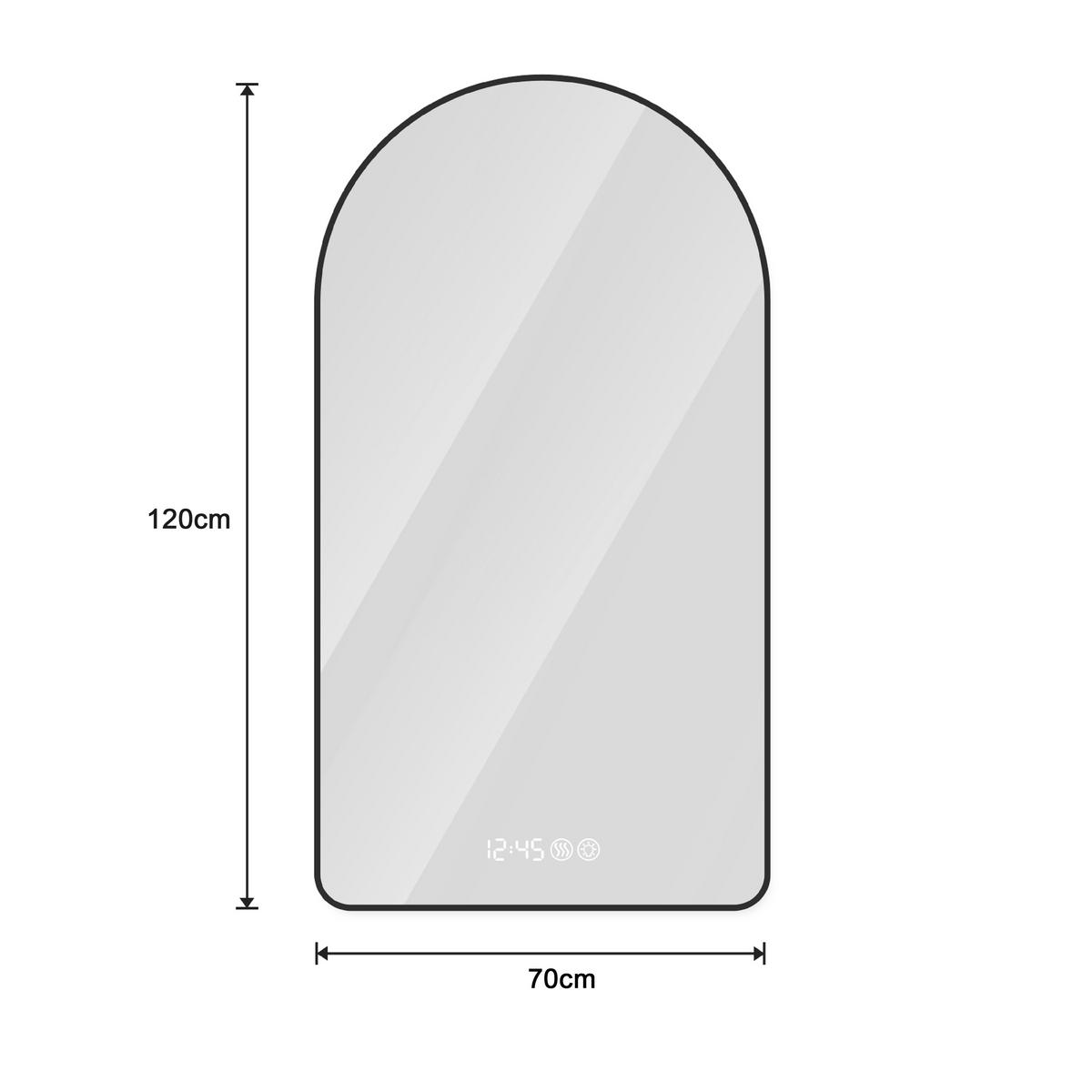 LED Badezimmerspiegel 120x70x3cm Schwarz-Silber,dimmbar,3 Farben,mit Entspiegelung & Temperatur-Anzeige - Silberfarben, Glas (3/120/70cm) - Modfu