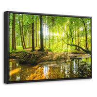 LEINWAND Bilder mit Rahmen - Wald - Landschaft - Wasser - Bäume - Sonne - Grün - Natur - 30x20 - Grün, Textil (30/20cm) - MuchoWow