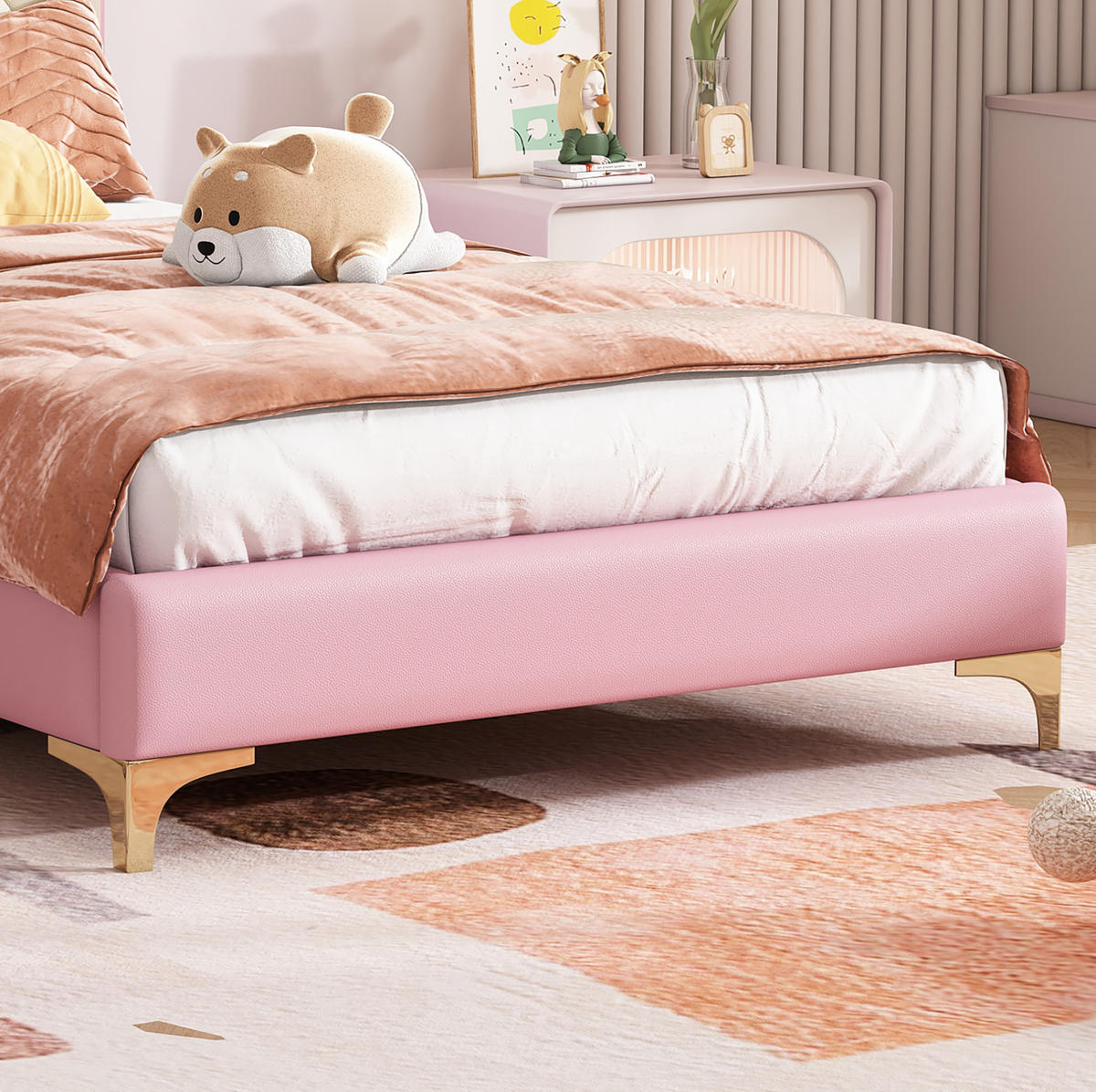 POLSTERBETT 90/200 cm in Rosa/Weiß mit LED-Beleuchtung und PU-Bezug - Weiß, Kunststoff (90/200cm) - Flora Grace