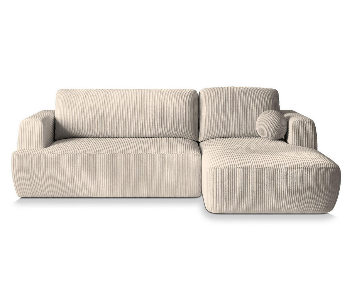 ECKSOFA SENTI P R-S Creme Kordstoff mit Schlaffunktion - Creme, Holz (246/148cm) - MASSENO