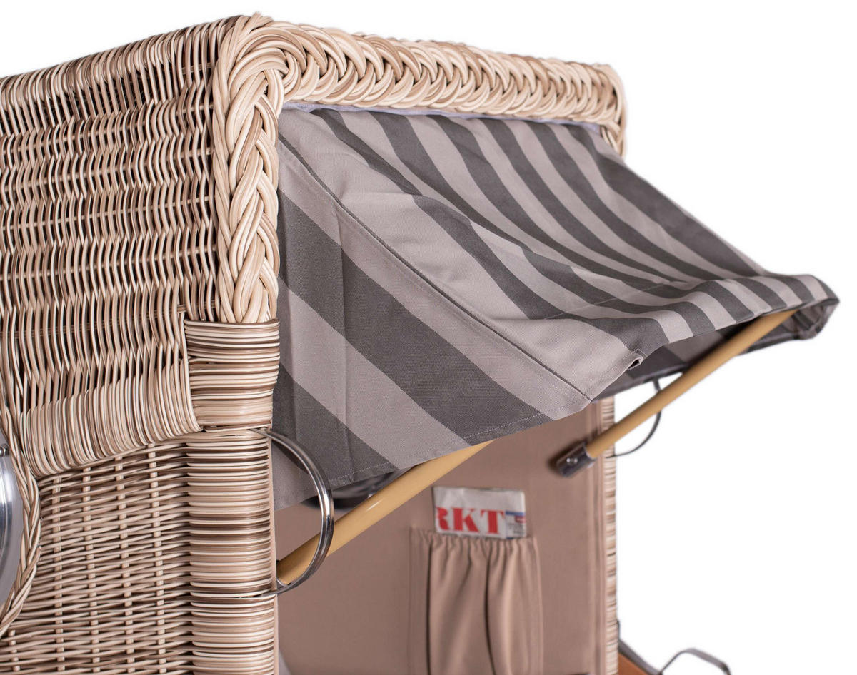 STRANDKORB Düne 1 Sitzer Teak PE Shell - Braun/Grau, Holz/Textil (96/165/80cm) - Mr. Deko