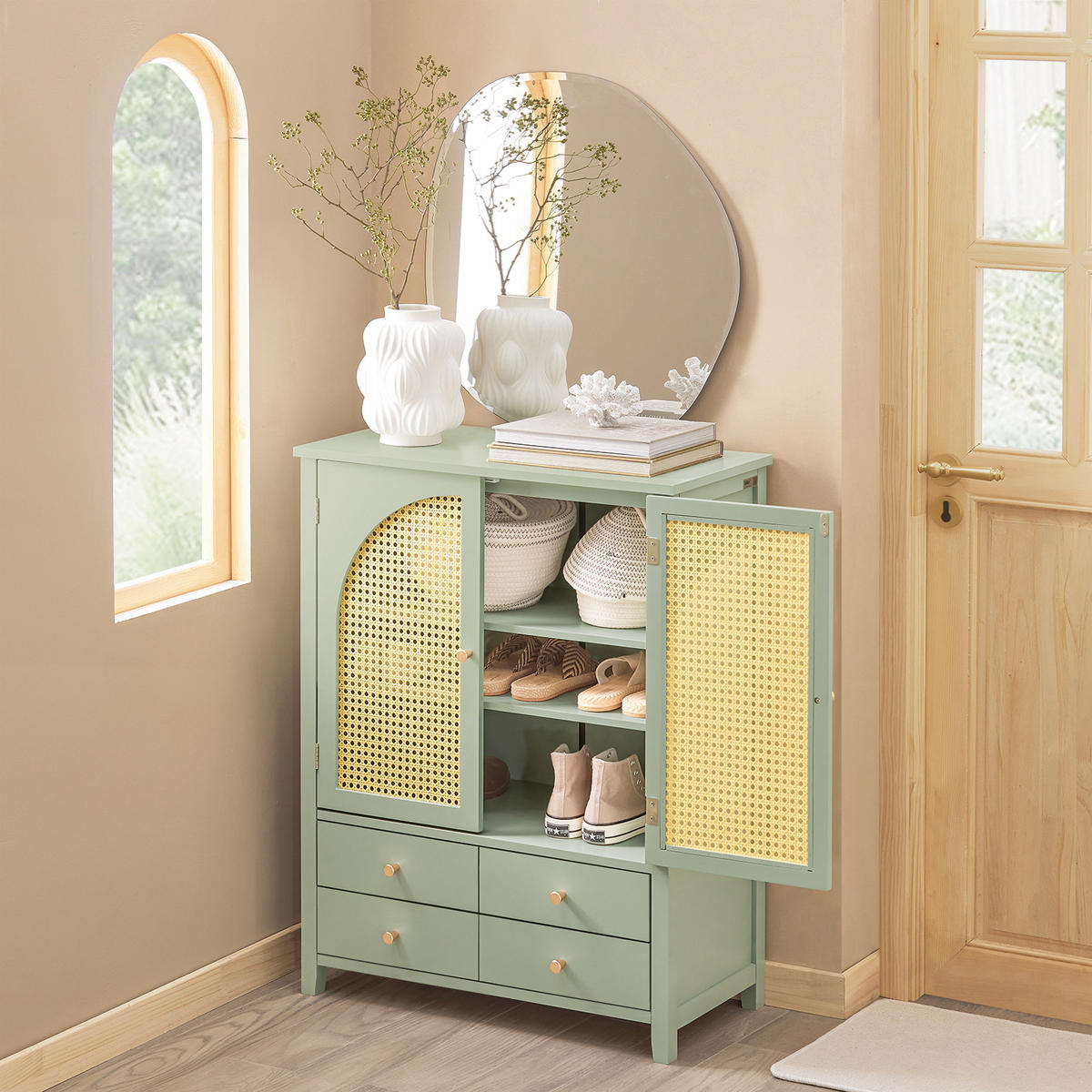 SCHUHSCHRANK Grün - Grün, Holzwerkstoff (70/90/34cm) - SoBuy