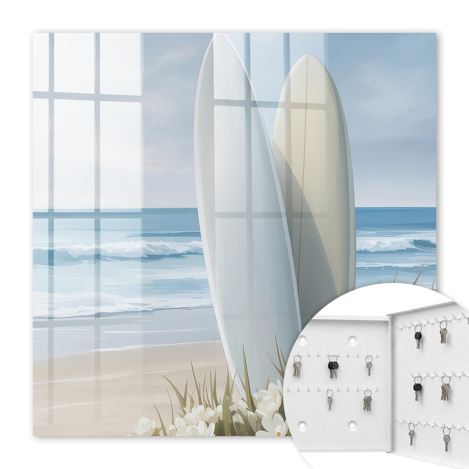 SCHLÜSSELBOX Weiß 30x30 cm – Türöffnung nach rechts - Strandentspannung - Weiß, Metall (30/30/5cm) - TULUP