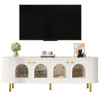TV ormarić 170/35/55 cm bijelo-zlatni od MDF-a s 4 staklena vrata i otvorom za kabele - bijela, drvni materijal (170/55/35cm) - OKWISH